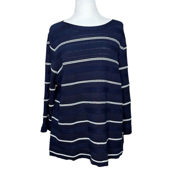 Liz Claiborne Navy and White Striped Sweater Plus Size XXL - Picture 1 of 7